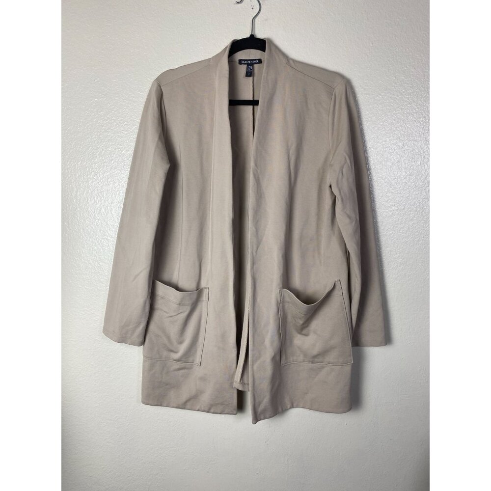 Eileen Fisher Womens Beige Sweater Cardigan Pockets Size Small Petite Tencel Ble